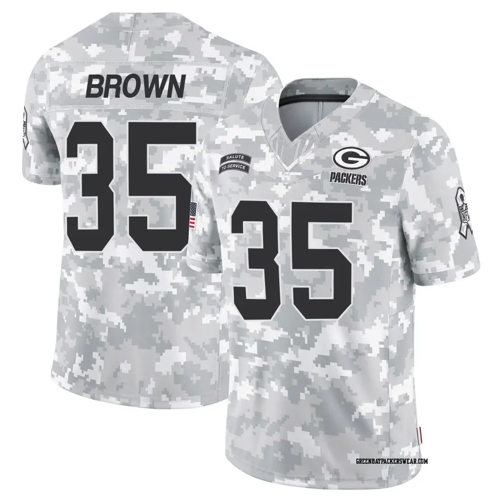Limited Arctic Camo Men's Kahzir Brown Green Bay Packers 2024 Salute to Service Jersey