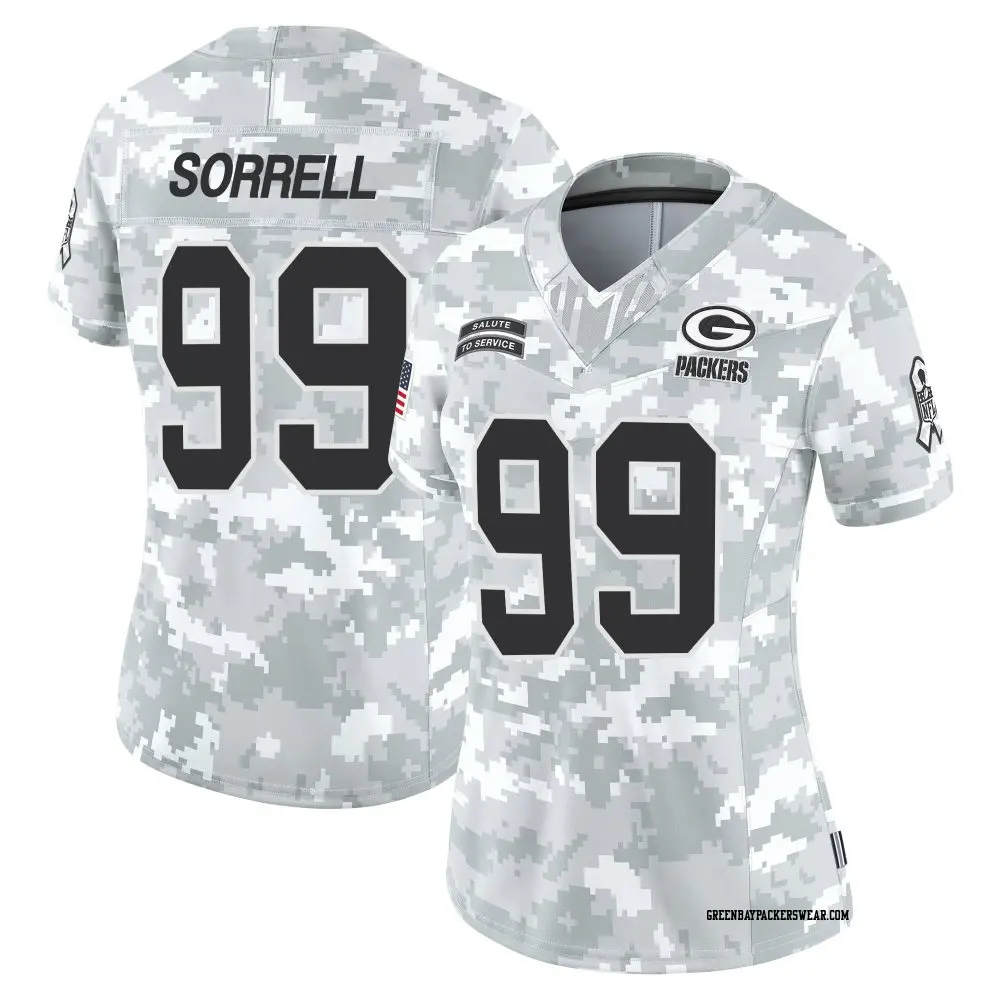 Limited Arctic Camo Women's Barryn Sorrell Green Bay Packers 2024 Salute to Service Jersey