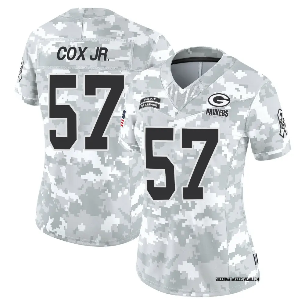 Limited Arctic Camo Women's Brenton Cox Jr. Green Bay Packers 2024 Salute to Service Jersey