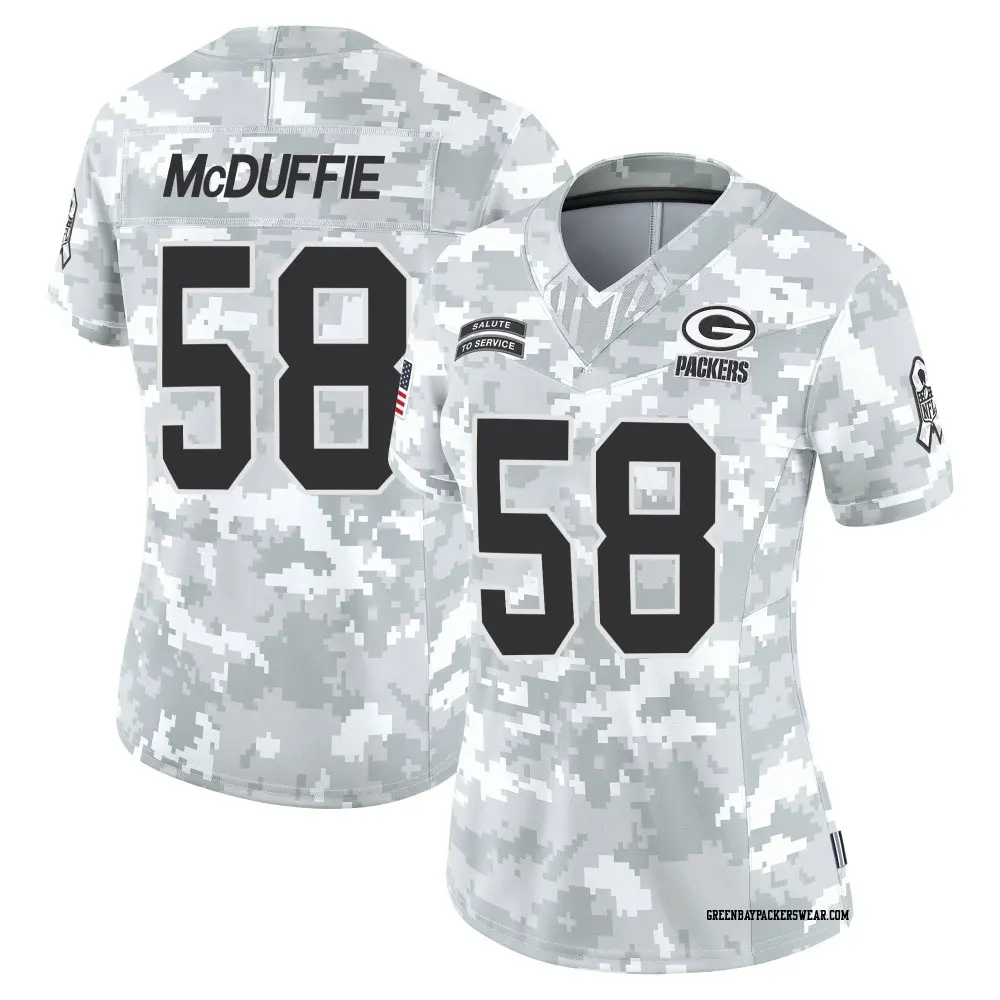 Limited Arctic Camo Women's Isaiah McDuffie Green Bay Packers 2024 Salute to Service Jersey