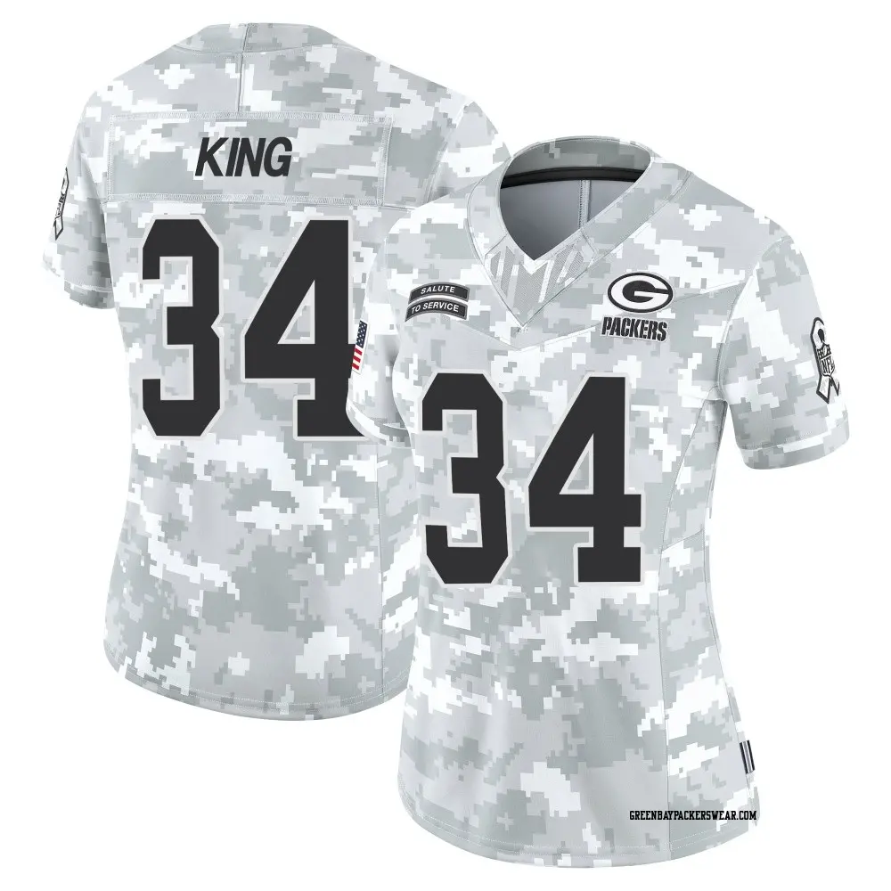 Limited Arctic Camo Women's Kalen King Green Bay Packers 2024 Salute to Service Jersey
