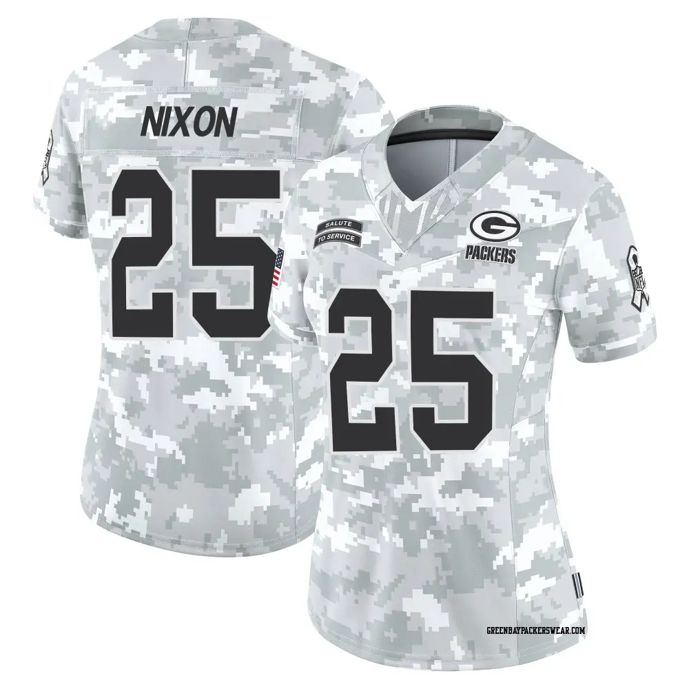 Limited Arctic Camo Women's Keisean Nixon Green Bay Packers 2024 Salute to Service Jersey