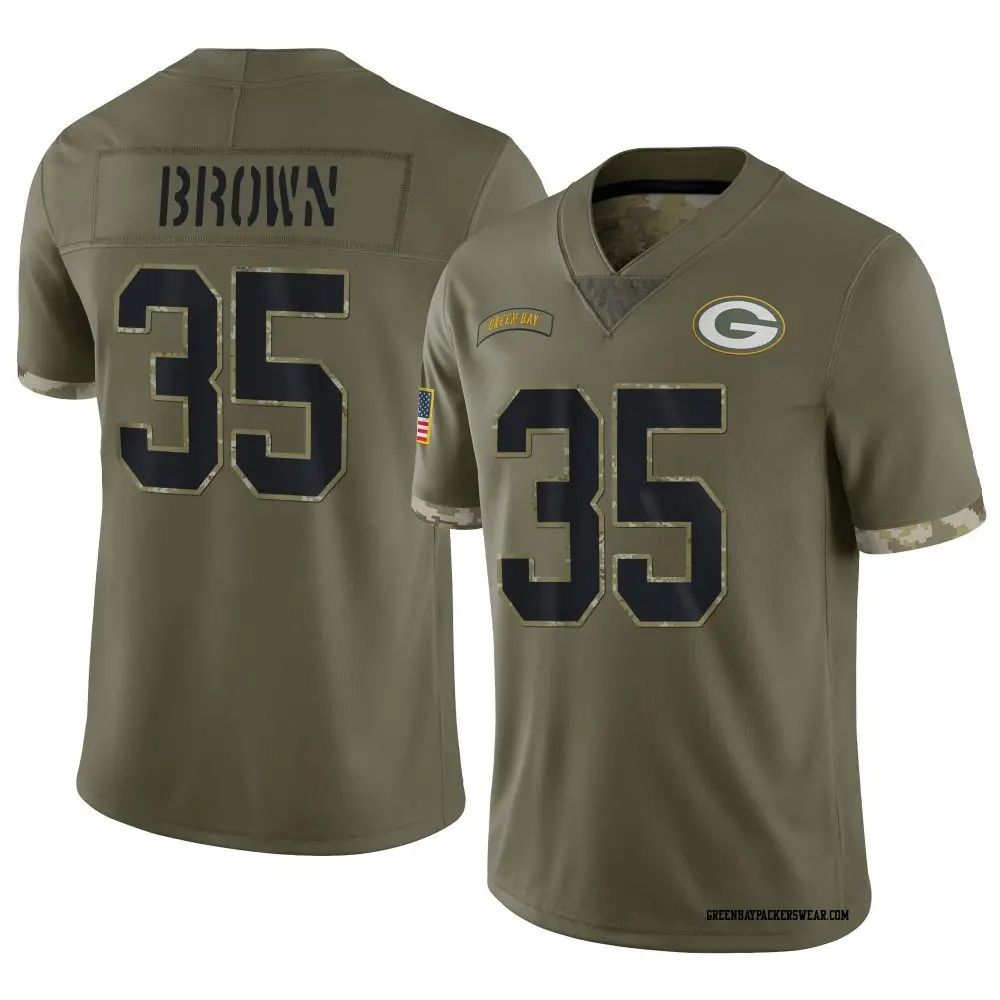 Limited Olive Men's Kahzir Brown Green Bay Packers 2022 Salute To Service Jersey
