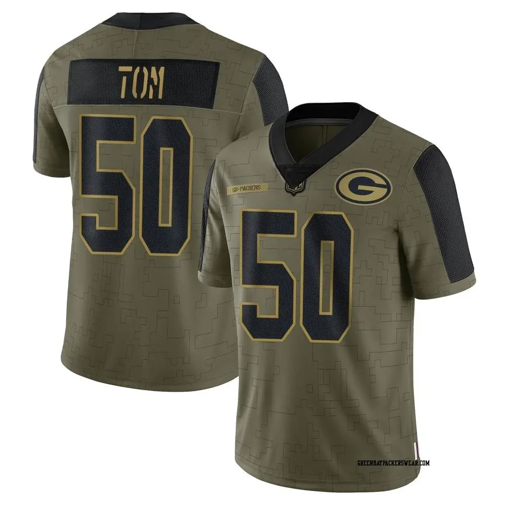 Limited Olive Men's Zach Tom Green Bay Packers 2021 Salute To Service Jersey