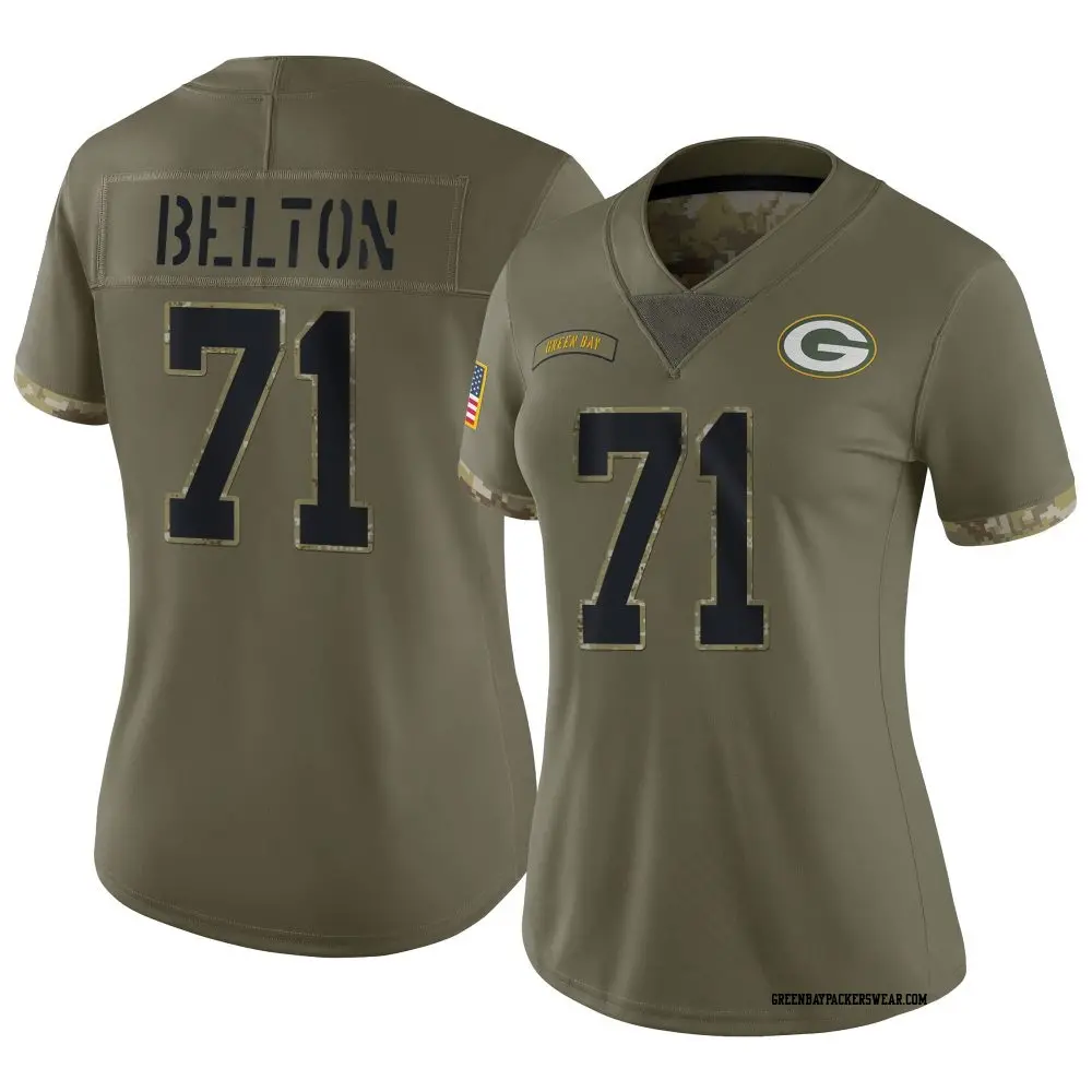 Limited Olive Women's Anthony Belton Green Bay Packers 2022 Salute To Service Jersey