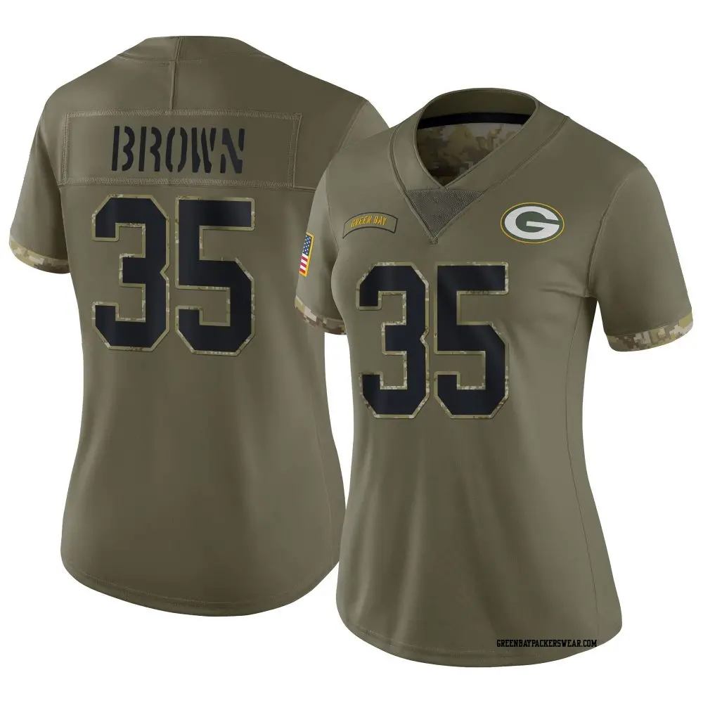 Limited Olive Women's Kahzir Brown Green Bay Packers 2022 Salute To Service Jersey