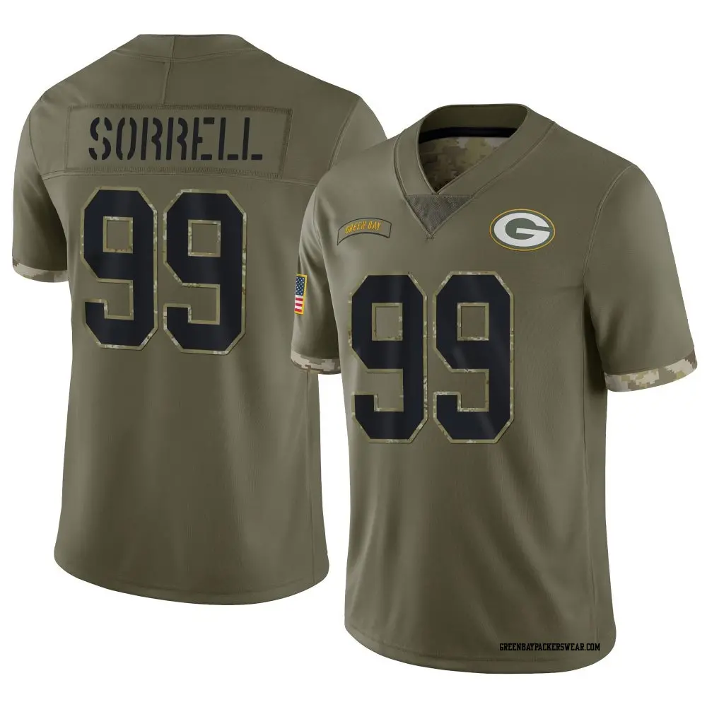 Limited Olive Youth Barryn Sorrell Green Bay Packers 2022 Salute To Service Jersey